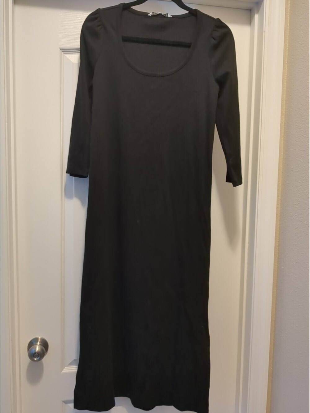 The Nines By HATCH XXL Black Ribbed Maxi Dress Minimalist Lounge 3/4 Sleeve